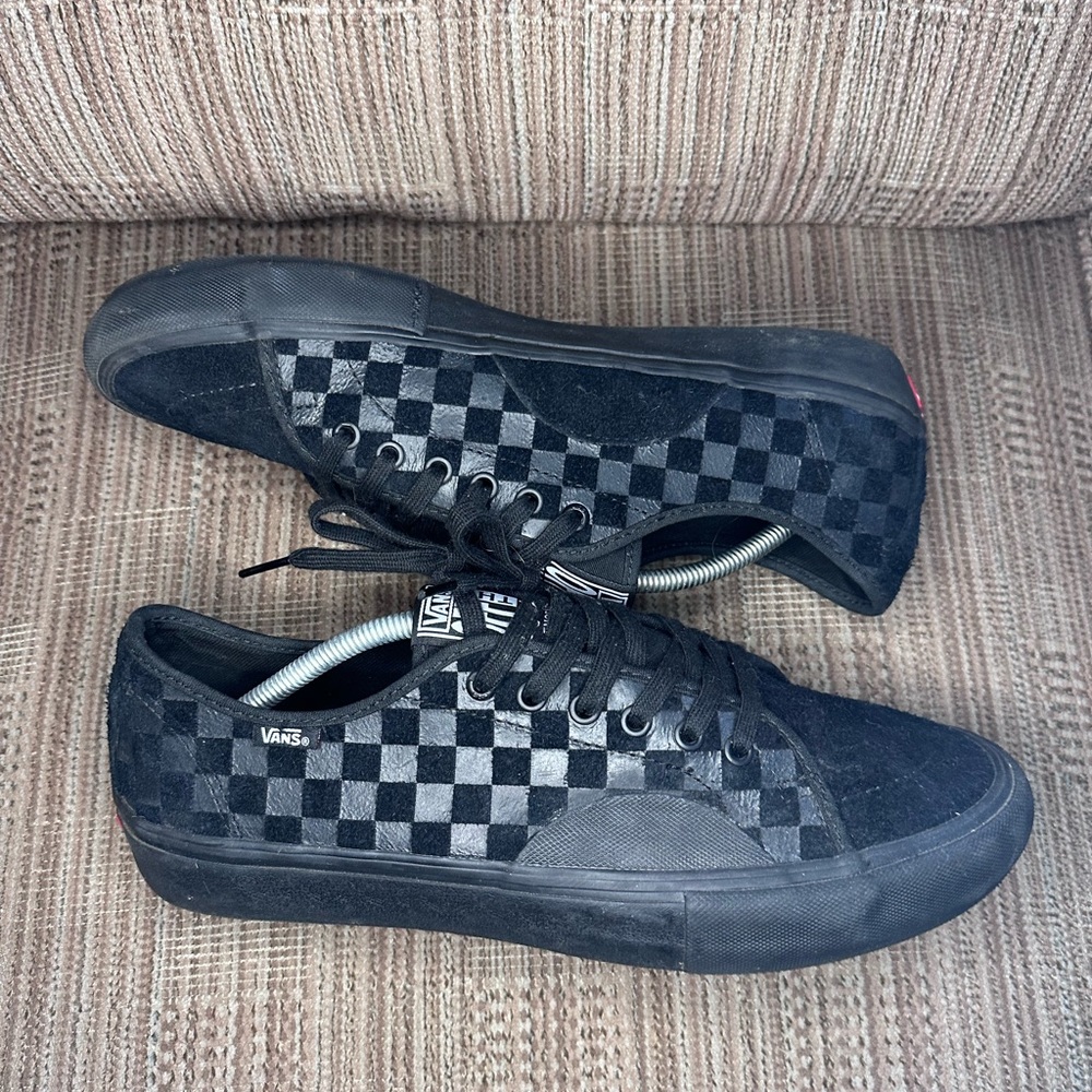 Vans Off The Wall Rare All Black Leather and Suede Checkered Shoes Size 12